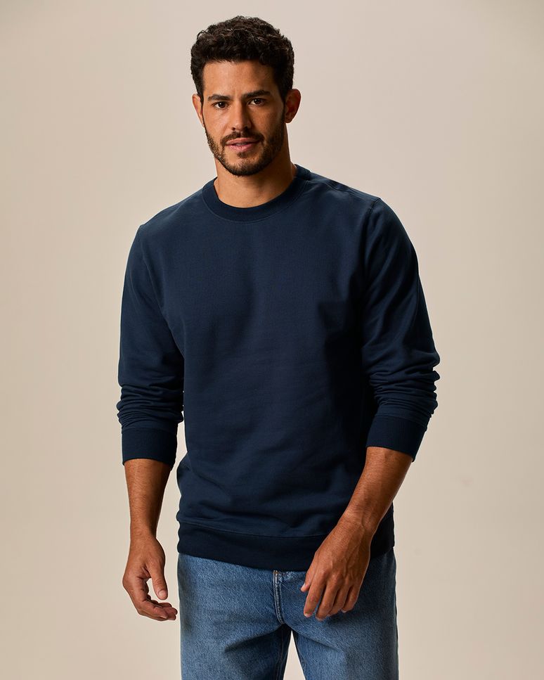 Blusão Básico Masculino Decote Redondo Em Moletom Flanelado