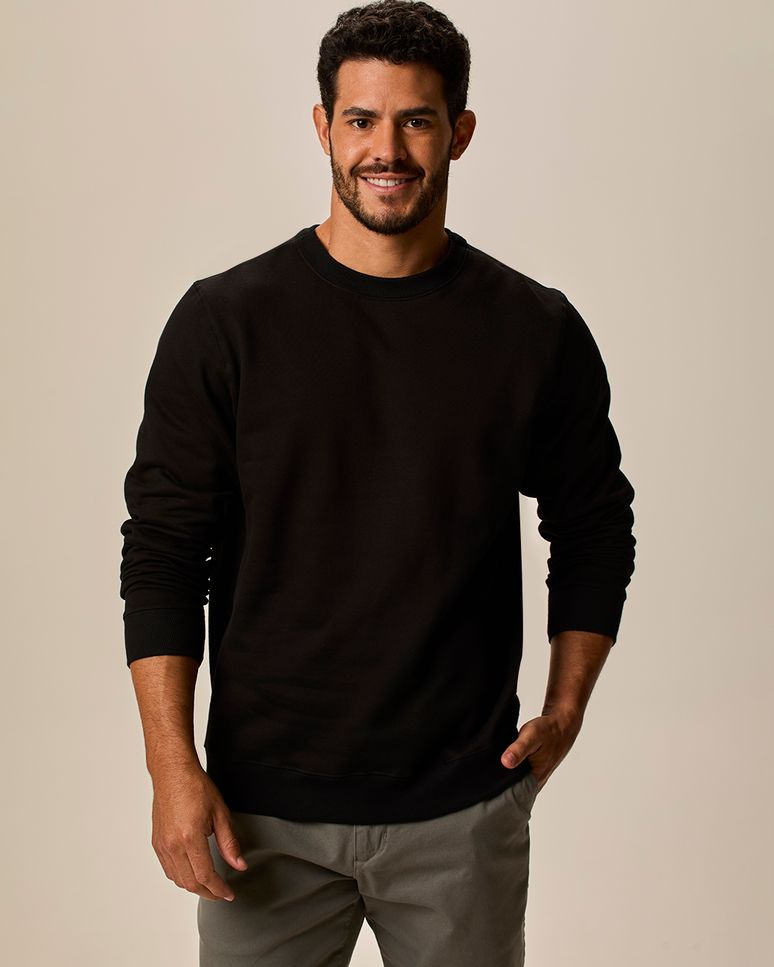 Blusão Básico Masculino Decote Redondo Em Moletom Flanelado