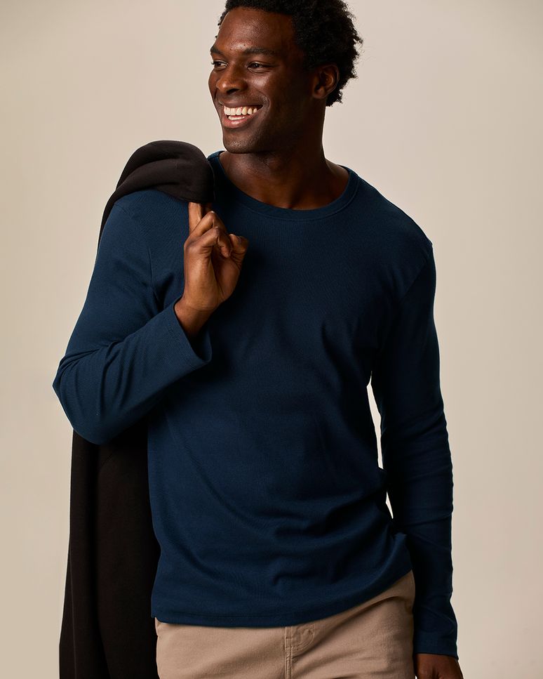 Camiseta Básica Masculina Manga Longa Em Ribana