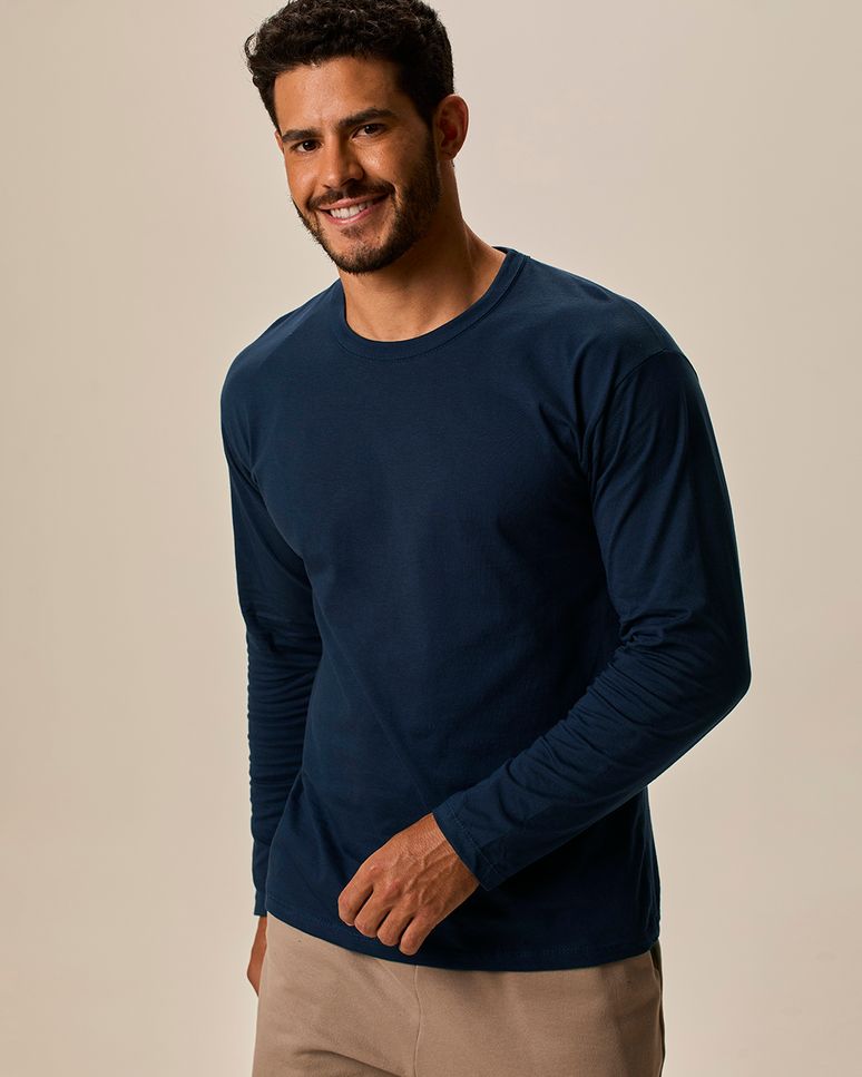 Camiseta Básica Masculina Manga Longa Em Algodão