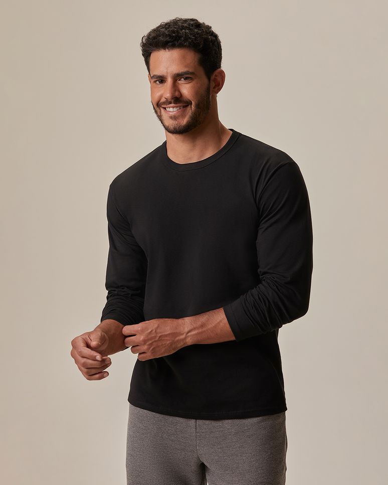 Camiseta Básica Masculina Manga Longa Em Algodão