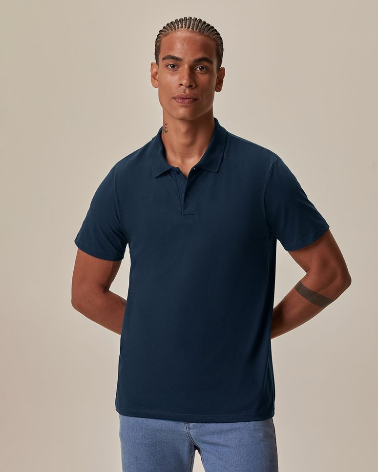 Camisa Polo Básica Masculina Peitilho Frontal Em Algodão