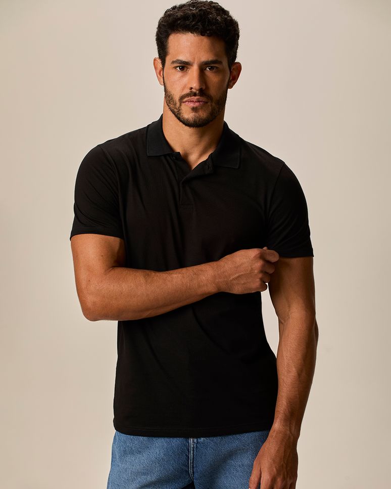 Camisa Polo Básica Masculina Peitilho Frontal Em Algodão