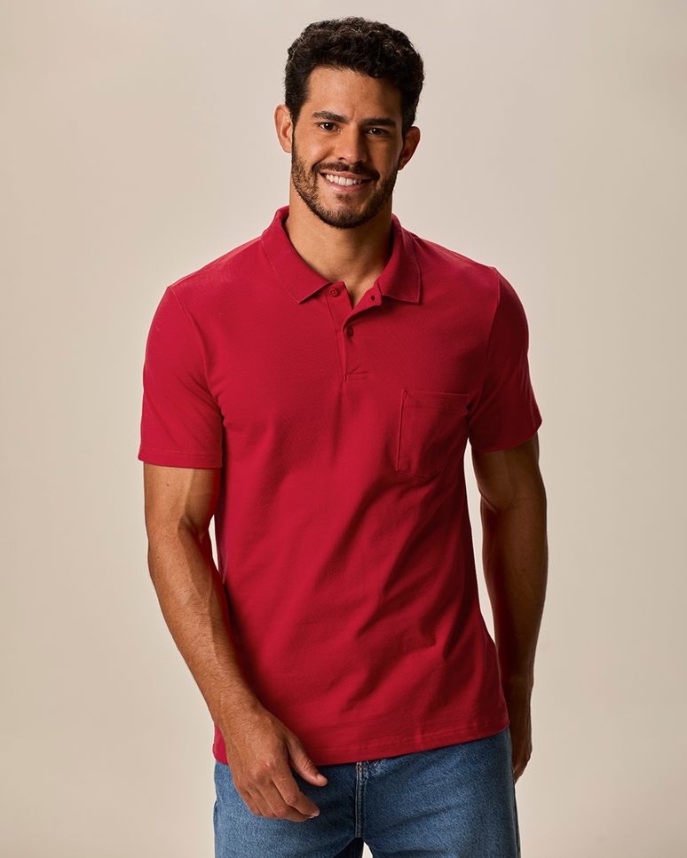 Camisa Polo Básica Masculina Gola Esporte E Bolso Piquet Stretch
