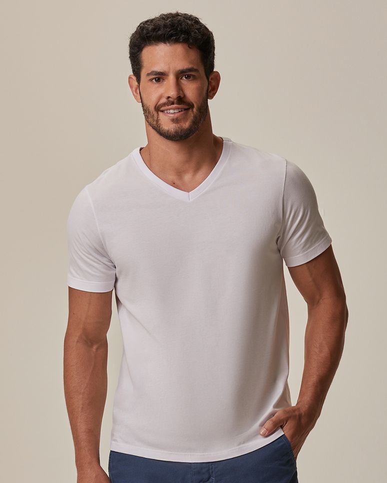Camiseta Básica Masculina Gola V Em Algodão