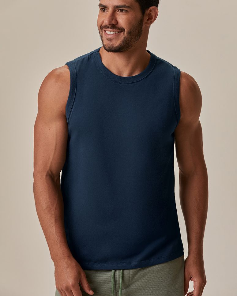 Regata Básica Masculina Cava Ajustada Em Algodão