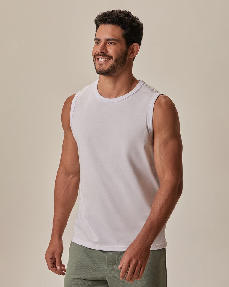 Regata Básica Masculina Cava Ajustada Em Algodão