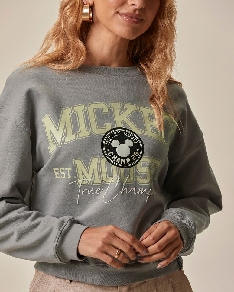 Blusão Amplo Feminino Estampa Mickey Mouse Tue Champion Em Moletom Flanelado