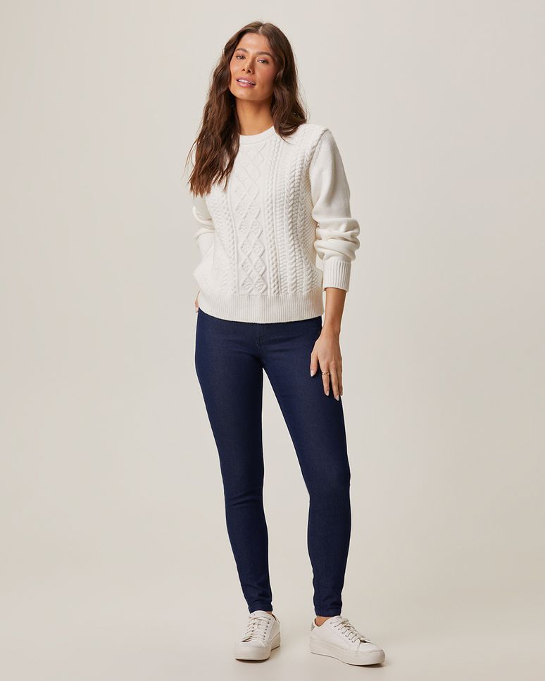 Calça Feminina Cigarrete Cintura Média Em Jeans Com Elastano