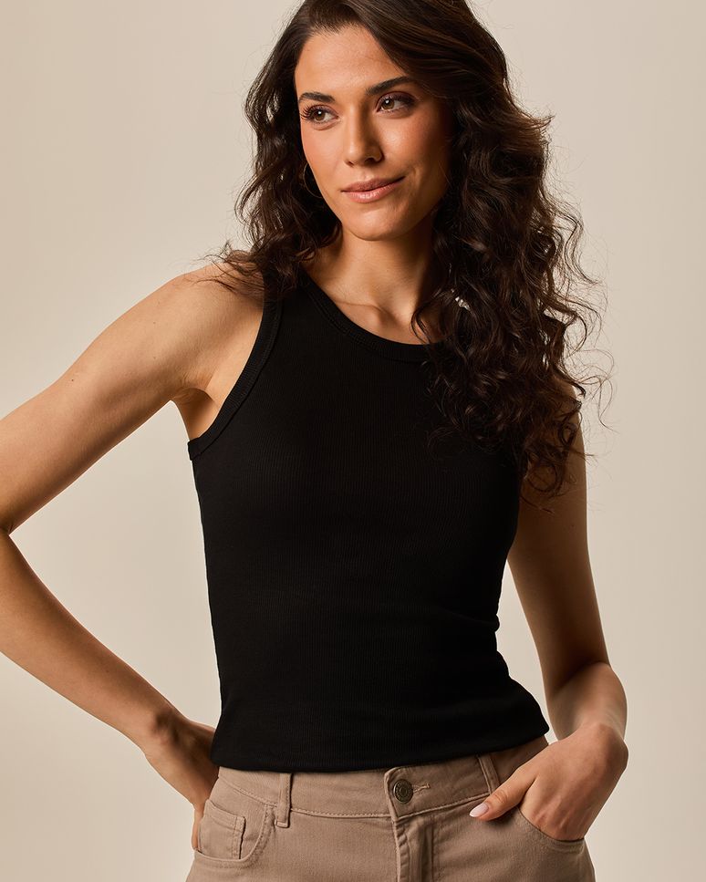 Regata Básica Feminina Decote U Em Ribana