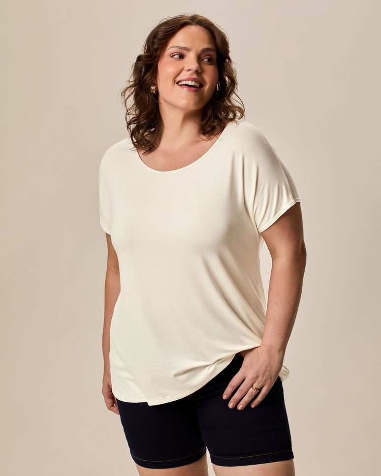 Blusa Básica Feminina Plus Size Manga Japonesa Em Viscose Stretch