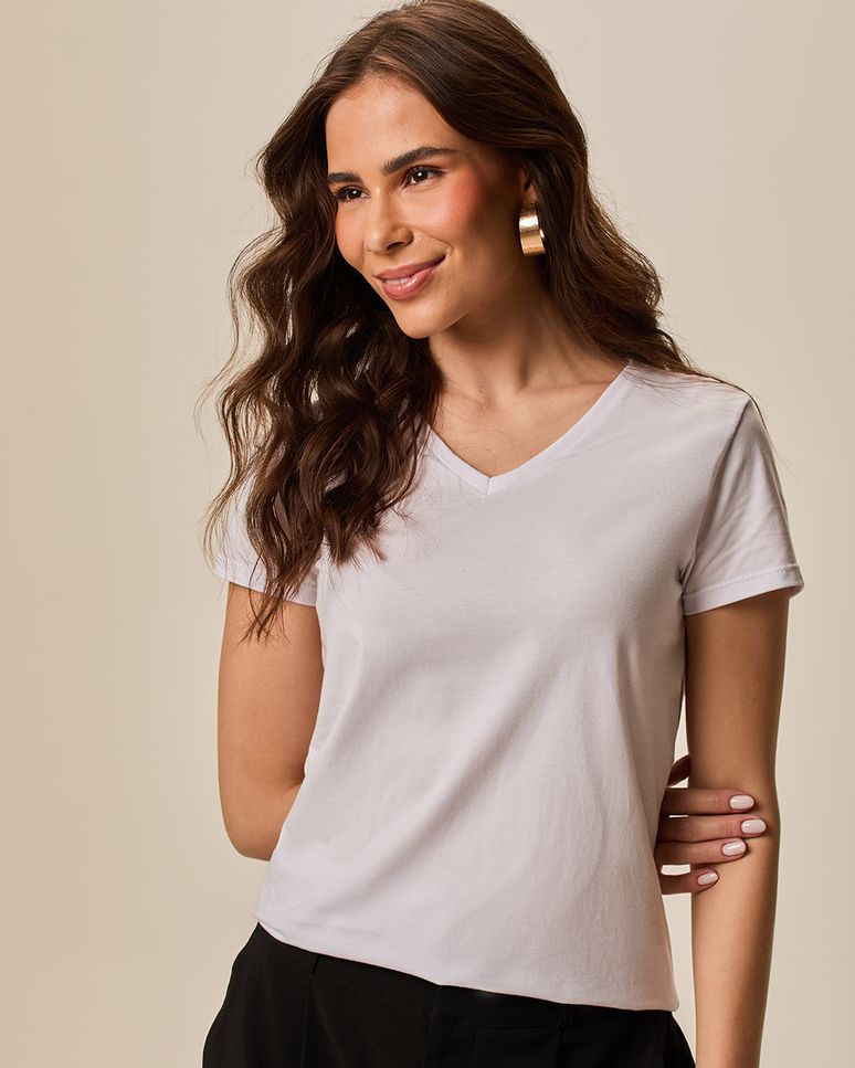 Blusa Básica Feminina Decote V Em Algodão