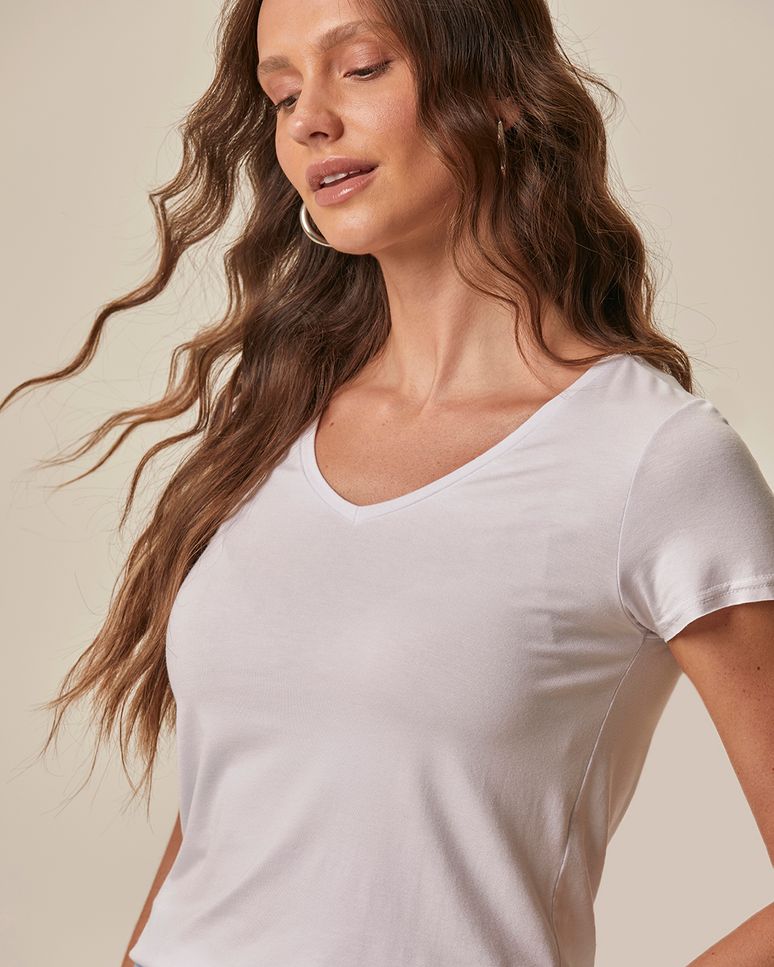 Blusa Básica Feminina Mullet Decote V Em Viscose Stretch