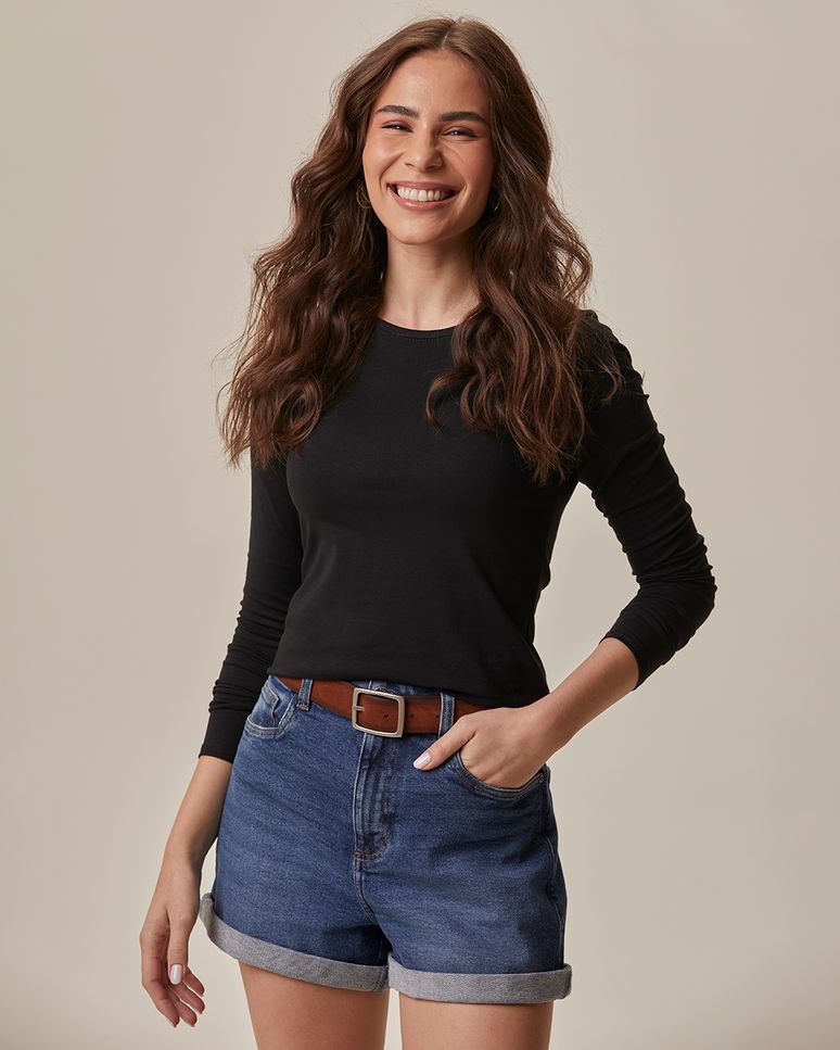 Blusa Básica Feminina Decote Redondo Em Algodão