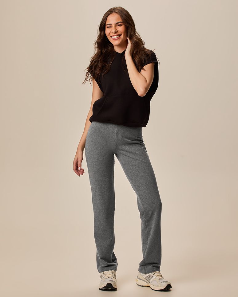 Calça Básica Feminina Cós Elástico Em Moletom Stretch Flanelado