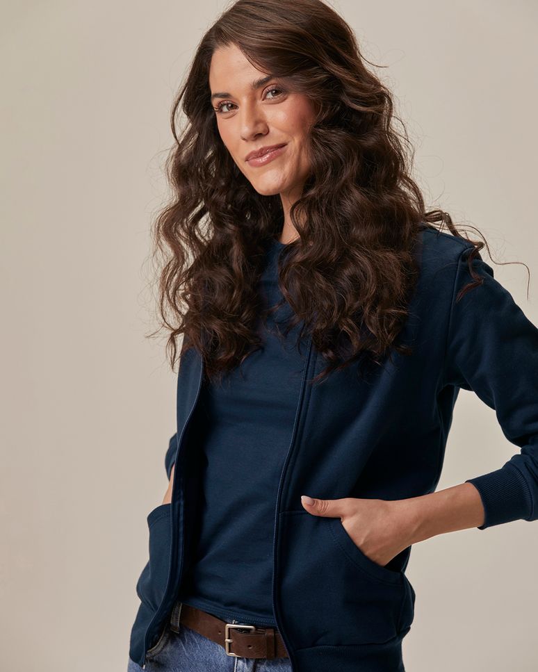 Jaqueta Básica Feminina Com Capuz Moletom Flanelado