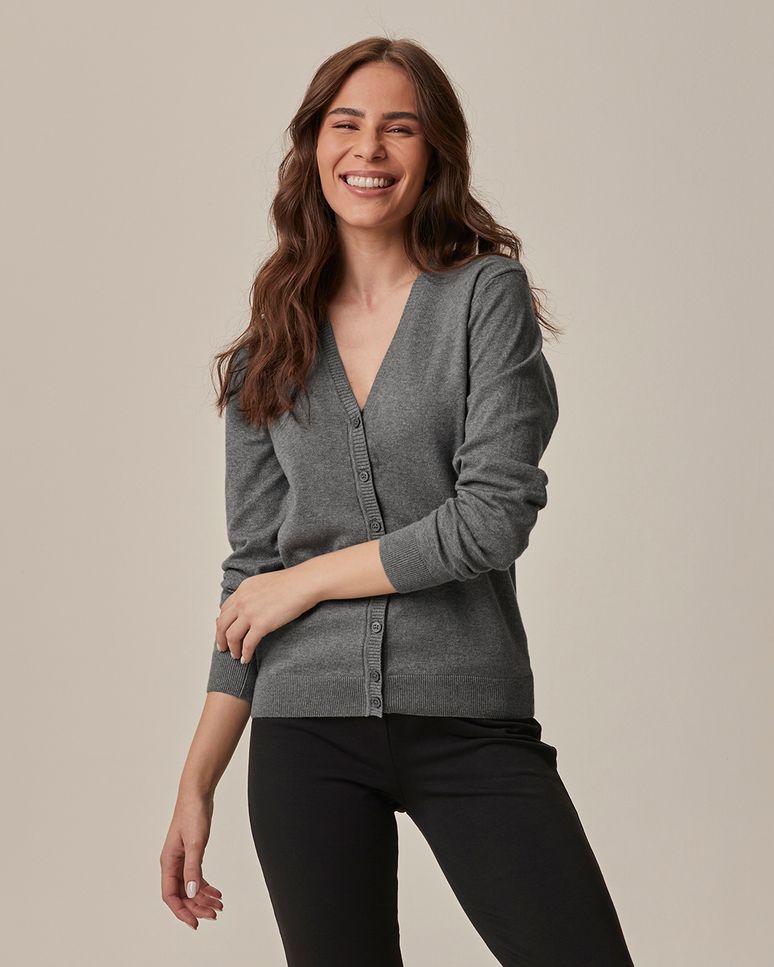 Cardigan Básico Feminino Decote V Em Tricô