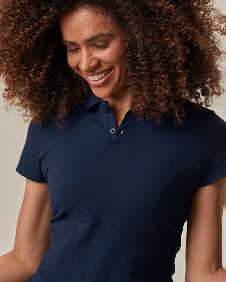 Blusa Polo Básica Feminina Com Peitilho Em Piquet Stretch