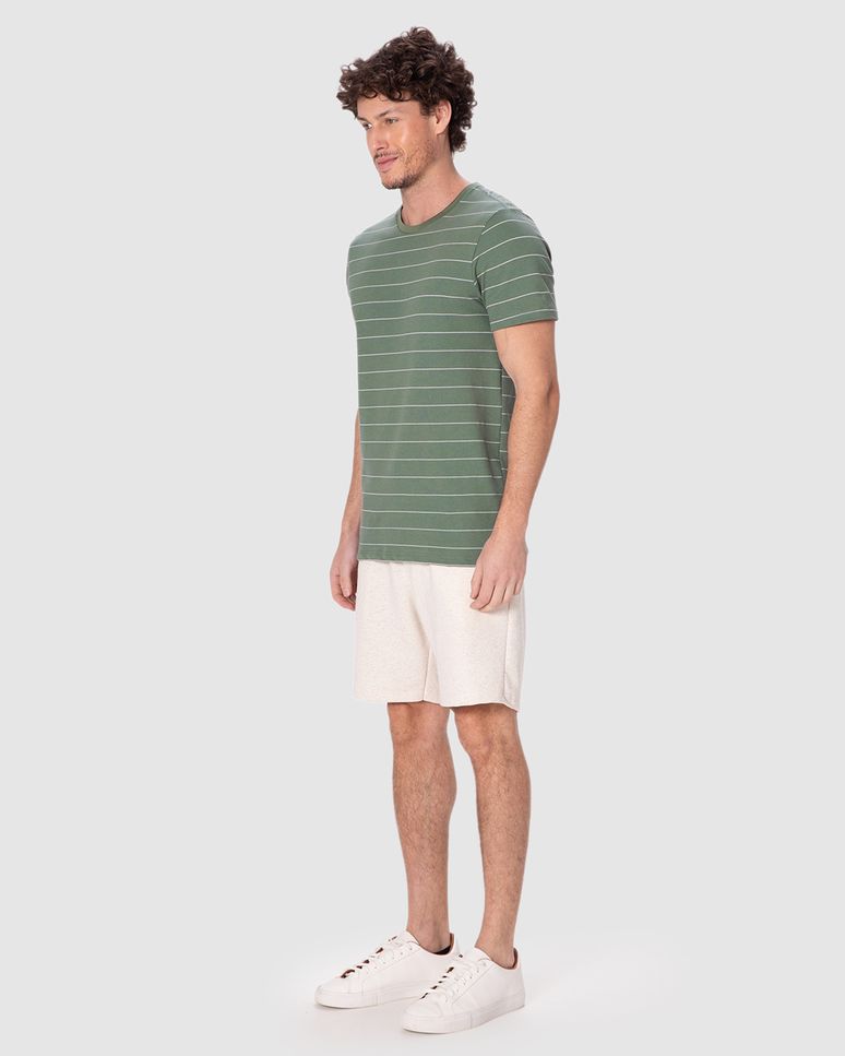 Camiseta Masculina Slim Listrada Manga Curta Em Piquet Linho