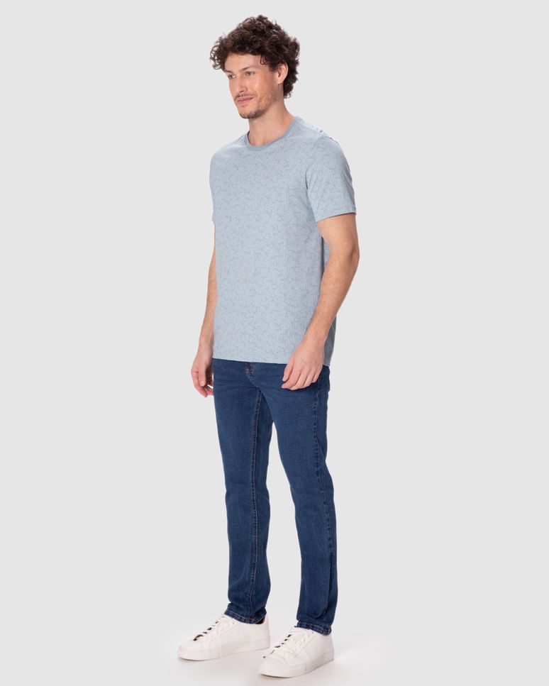 Camiseta Masculina Slim Manga Curta Estampa Corrida Em Algodão