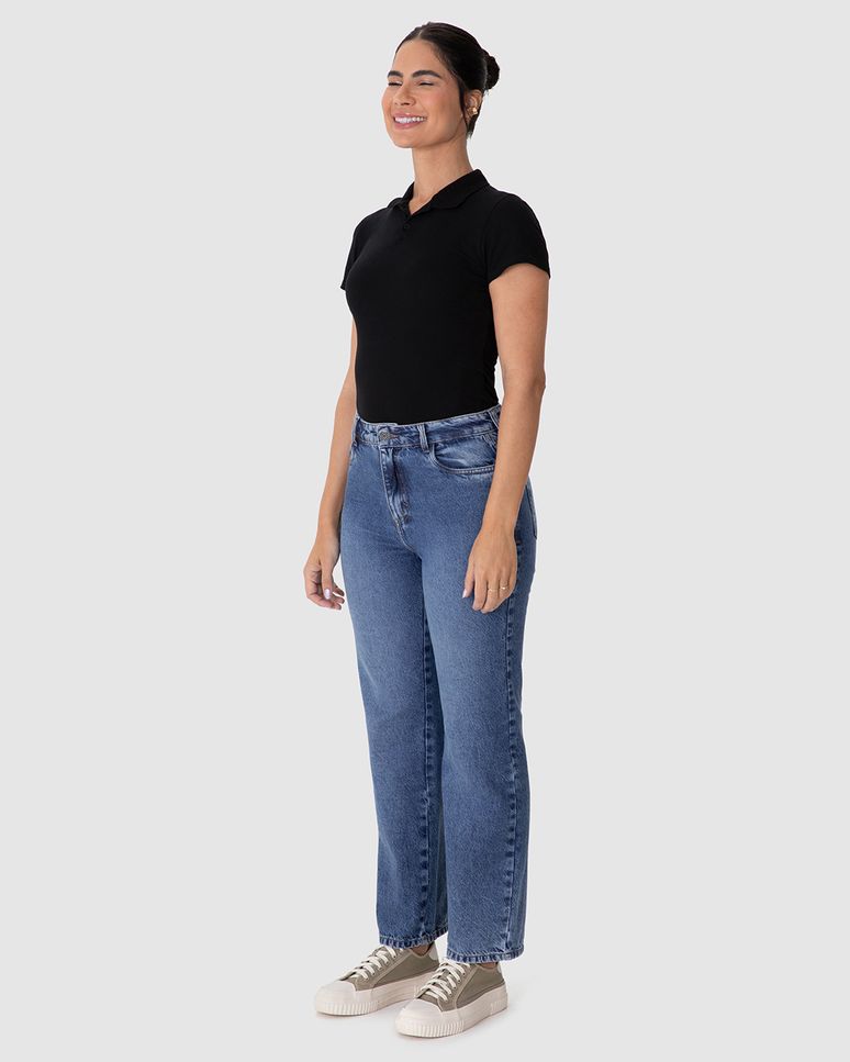 Calça Feminina Reta Cintura Alta Em Jeans 100% Algodão