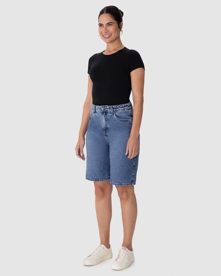 Bermuda Feminina Jorts Etiqueta Decorativa Em Jeans 100% Algodão