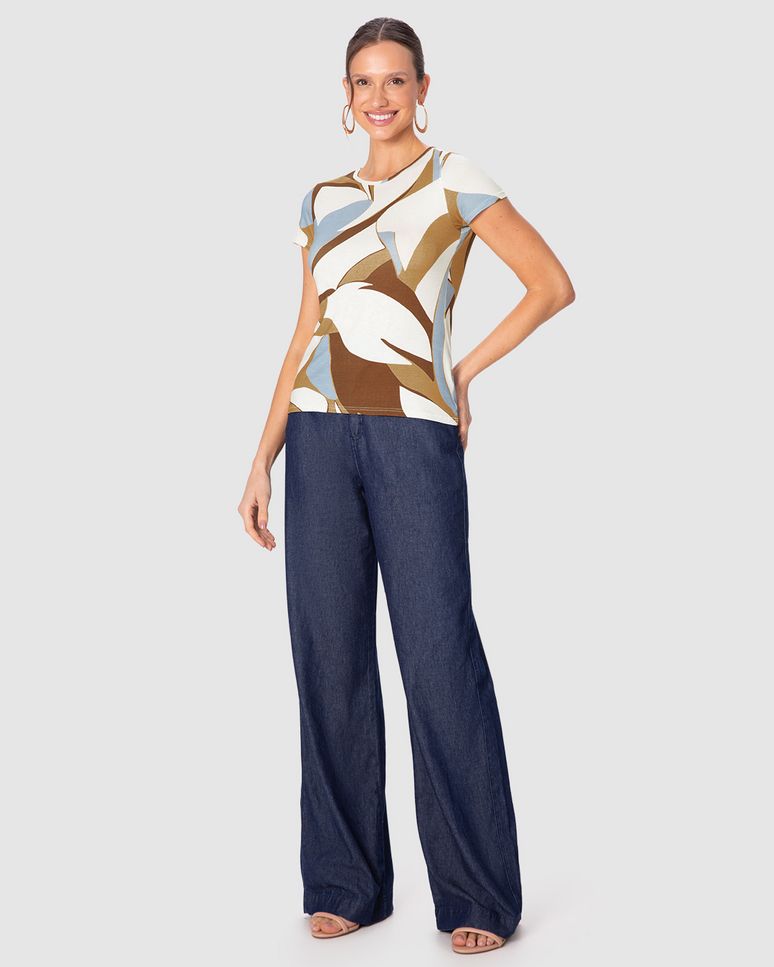 Blusa Justa Feminina Estampada Em Viscose Stretch