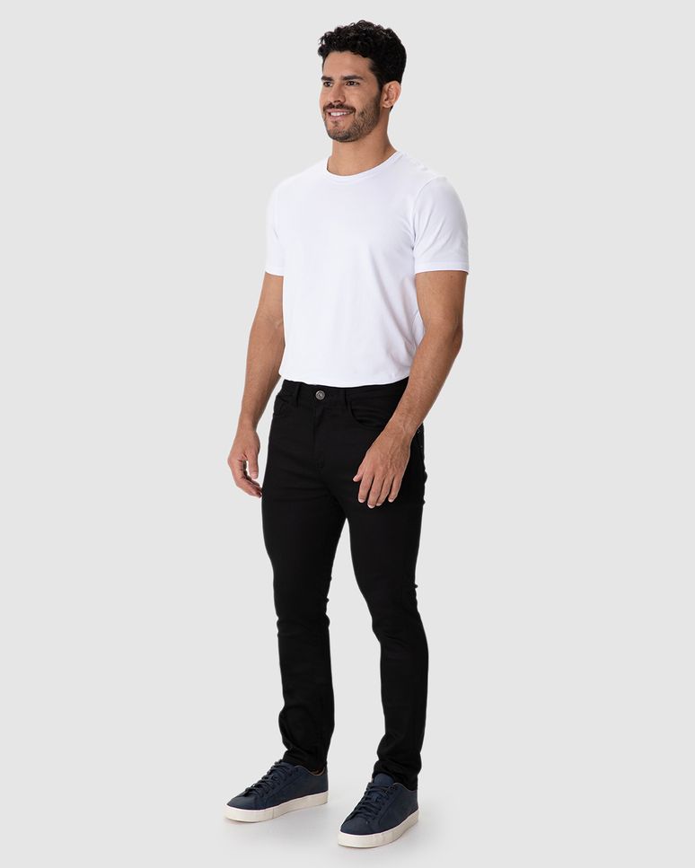 Calça Skinny Masculina Cintura Média Em Sarja Com Elastano