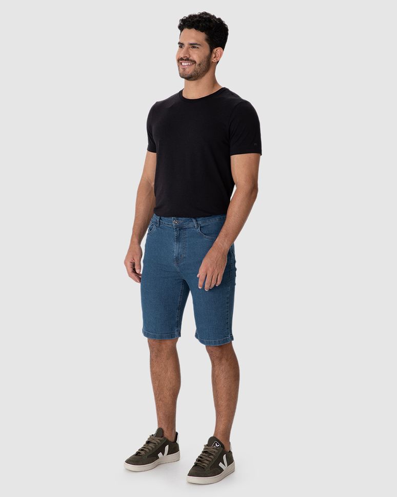 Bermuda Slim Masculina Cintura Média Bolso Funcional Em Jeans Stretch