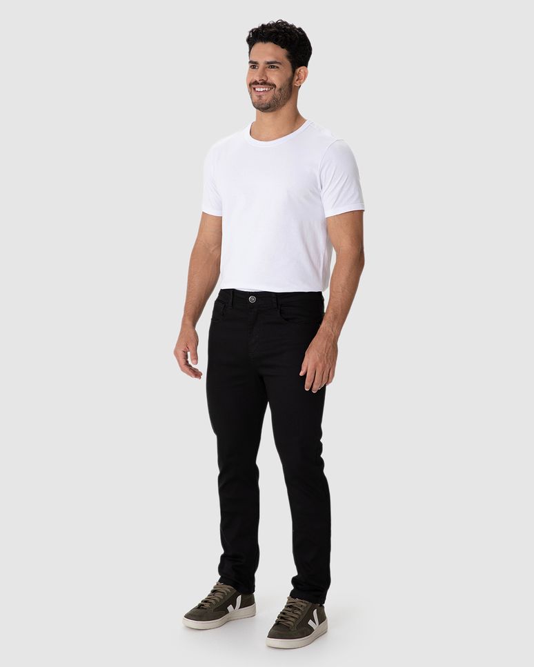 Calça Slim Masculina Cintura Média Em Sarja Super Stretch