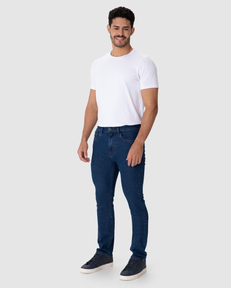 Calça Slim Masculina Cintura Média Bolso Funcional Em Jeans Stretch