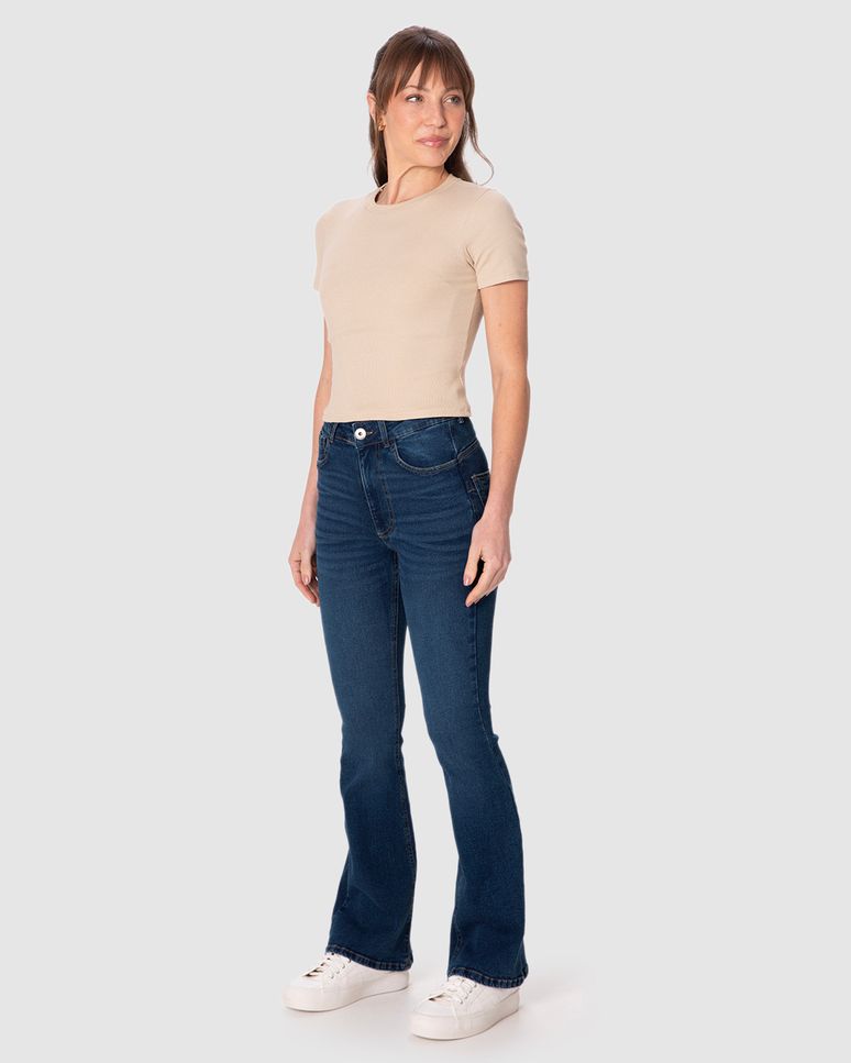 Calça Feminina Small Flare Push Up Elástico Interno Em Jeans Stretch