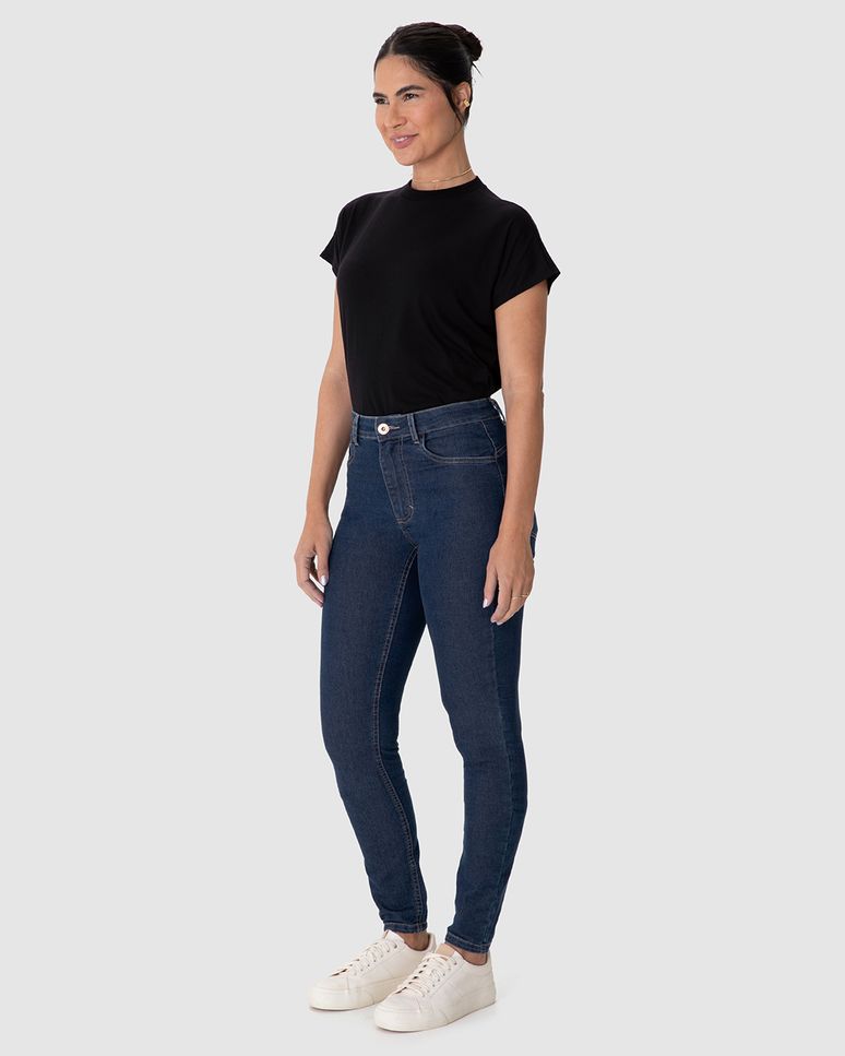 Calça Skinny Feminina Push Up Cintura Média Em Jeans Com Elastano