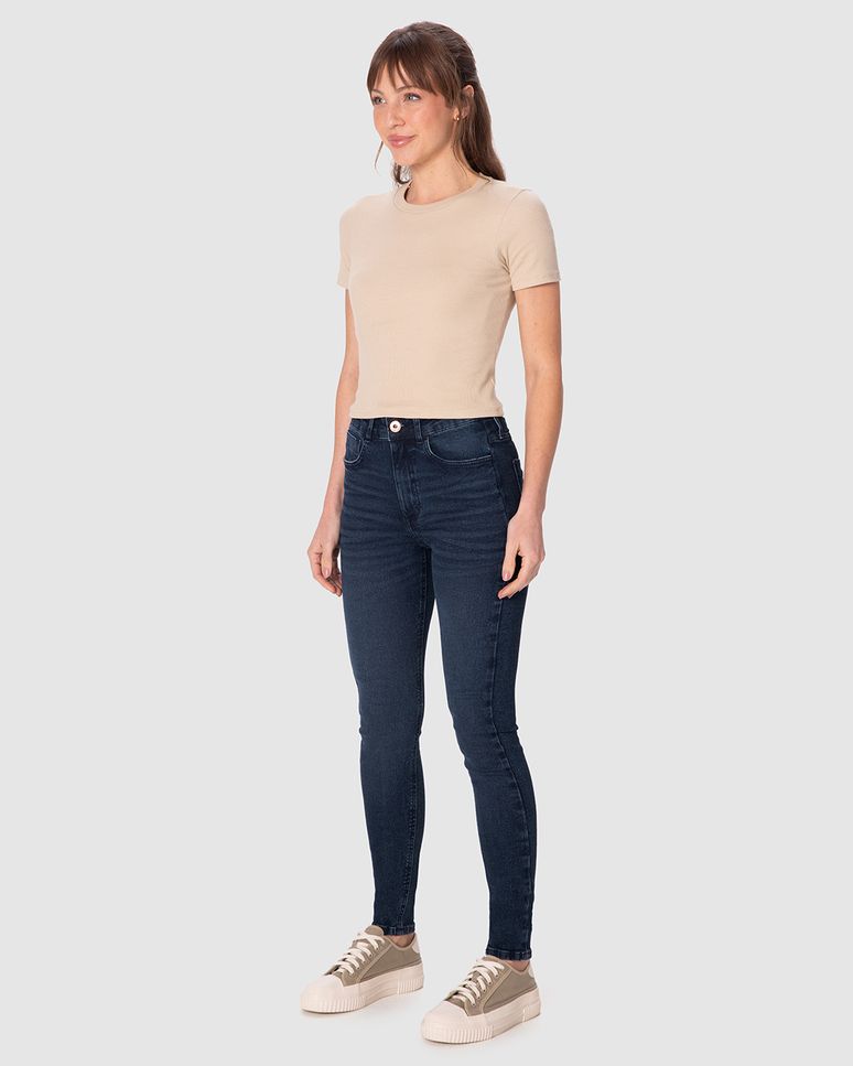 Calça Skinny Feminina Cintura Média Alta Funcional Em Jeans Stretch