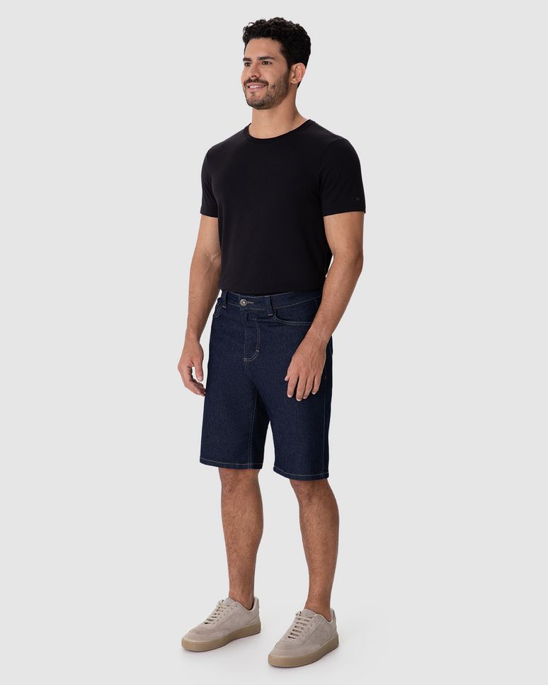 Bermuda Masculina Tradicional Cintura Média Em Jeans Com Elastano