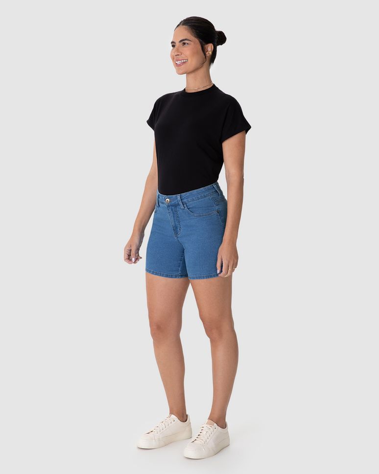Bermuda Feminina Comfort Cintura Média Em Jeans Com Elastano