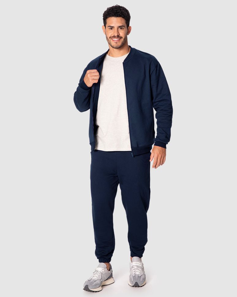 Jaqueta Básica Masculina Gola Redonda Em Moletom Flanelado