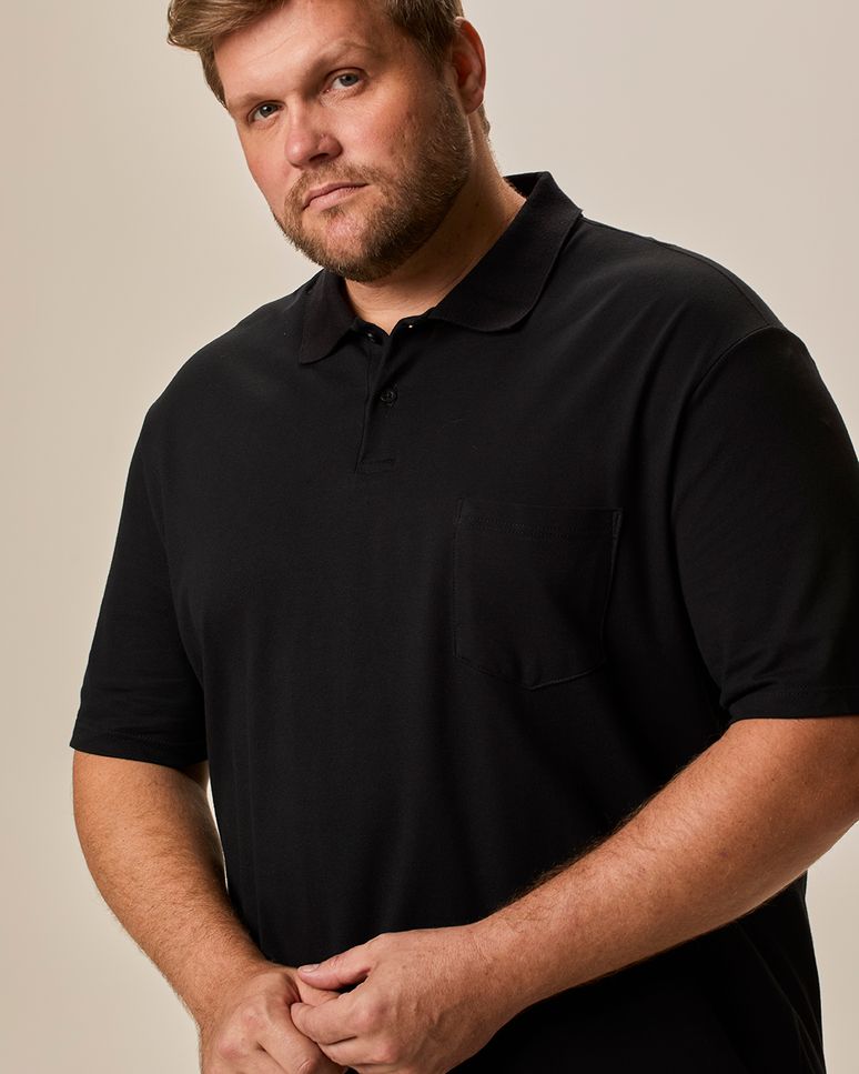 Camisa Polo Masculina Plus Size Bolso Funcional Frontal Em Piquet Stretch