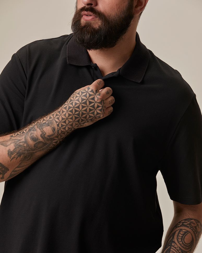 Camisa Polo Básica Masculina Plus Size Peitilho Frontal Em Piquet Stretch