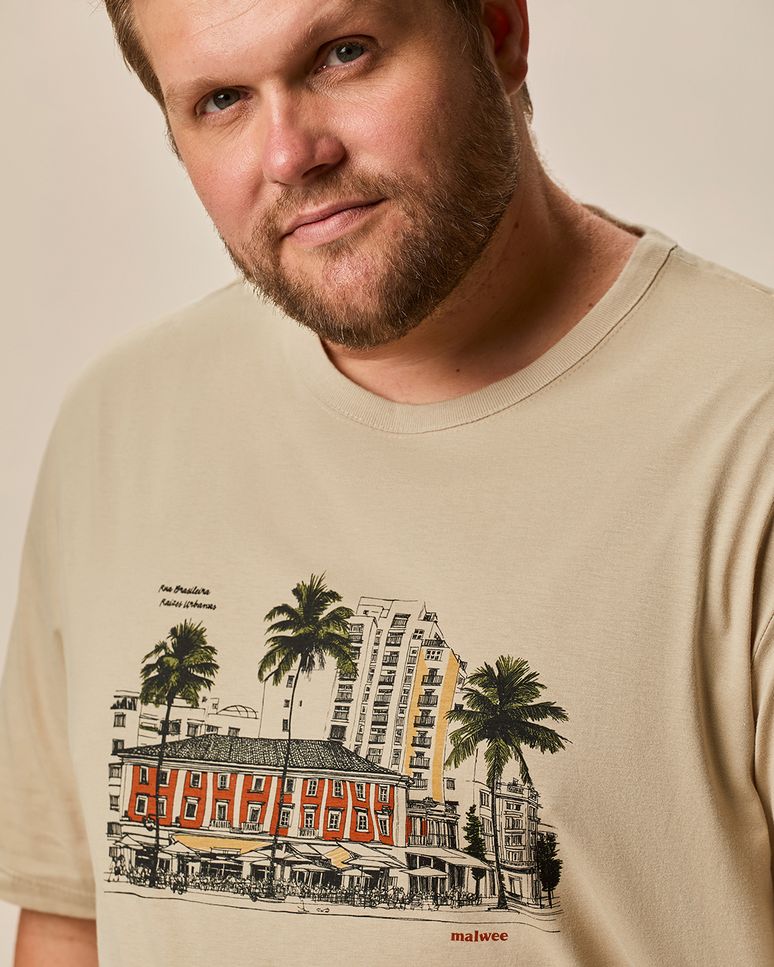 Camiseta Masculina Plus Size Regular Manga Curta Estampada Em Algodão