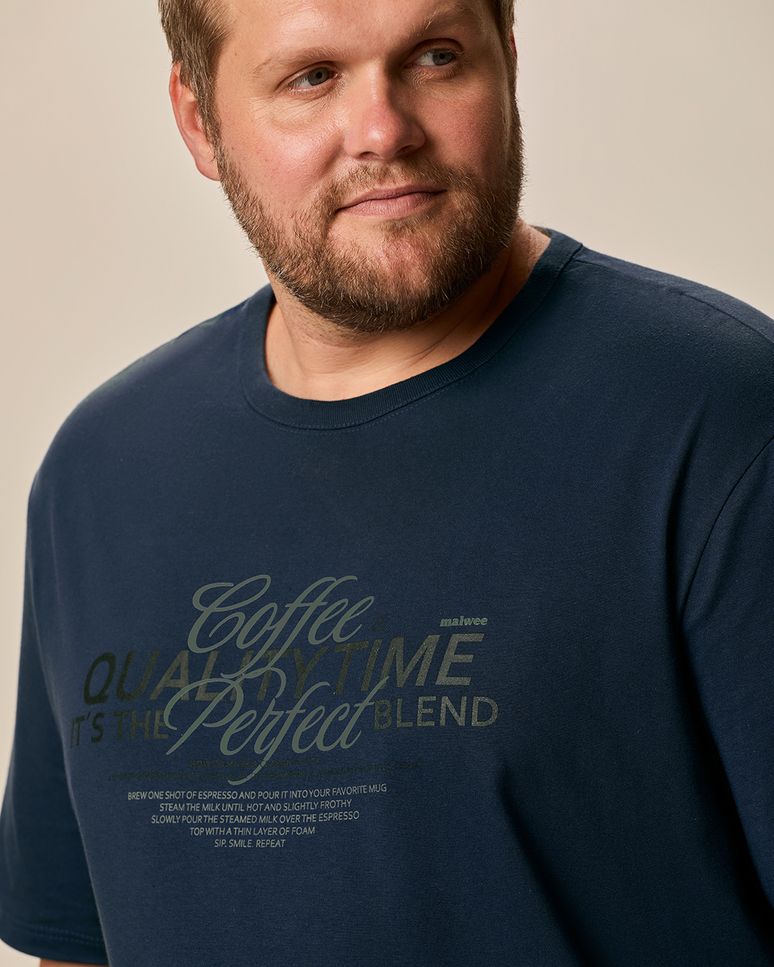 Camiseta Masculina Plus Size Regular Manga Curta Estampada Em Algodão