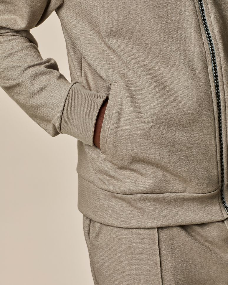 Jaqueta Masculina Abertura Zíper Bolso Funcional Em Malha Jacquard Texturizado