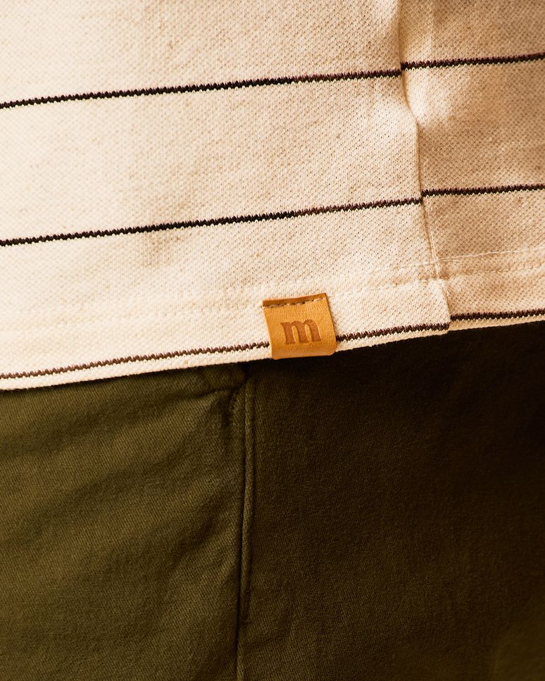 Camiseta Masculina Slim Listrada Manga Curta Em Piquet Linho