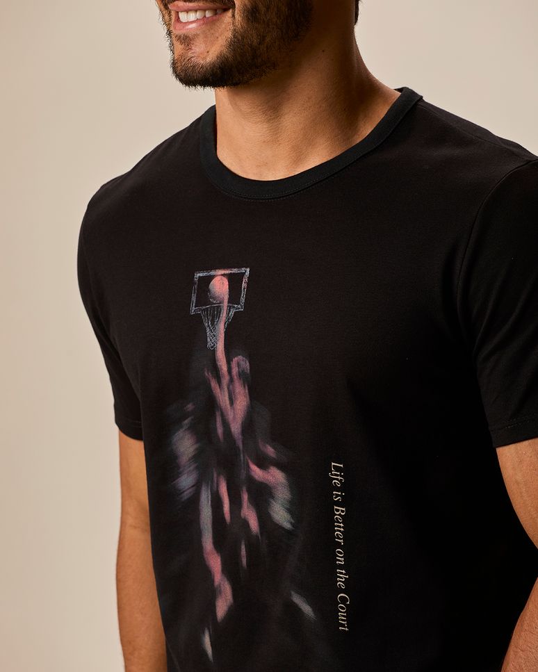Camiseta Masculina Slim Life Is Better On The Court Em Algodão