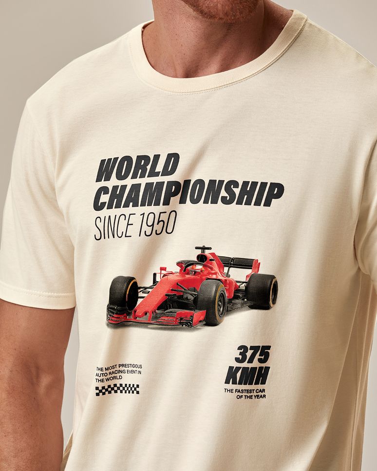 Camiseta Masculina Regular Manga Curta Estampa Frontal Em Algodão