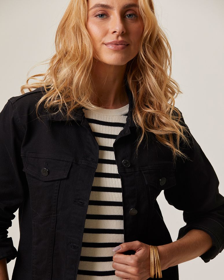 Jaqueta Feminina Tradicional Abertura Por Botões Em Sarja Com Elastano