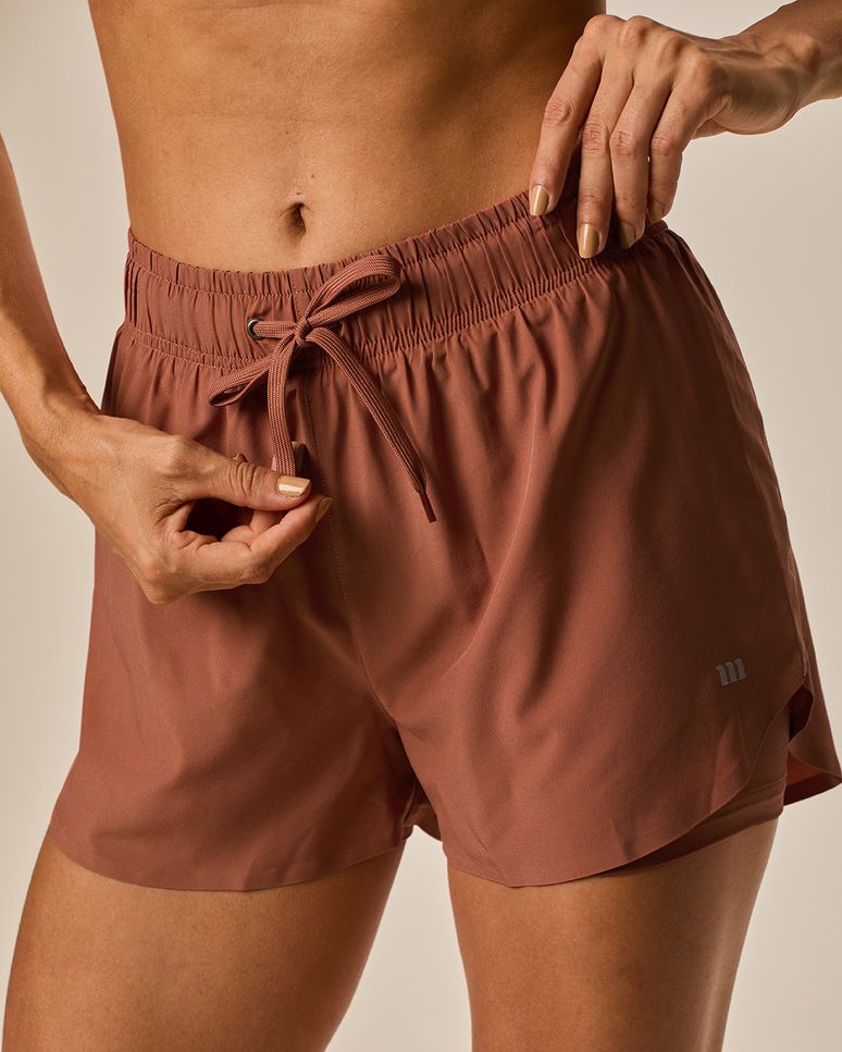 Shorts Esportivo Feminino Duplo Cadarço Funcional Em Tafetá Com Elastano Malwee Active