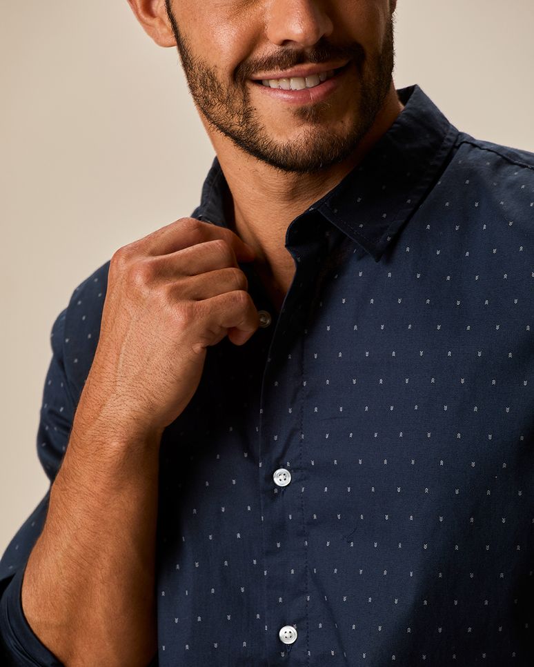 Camisa Masculina Slim Estampada Em Tricoline Stretch