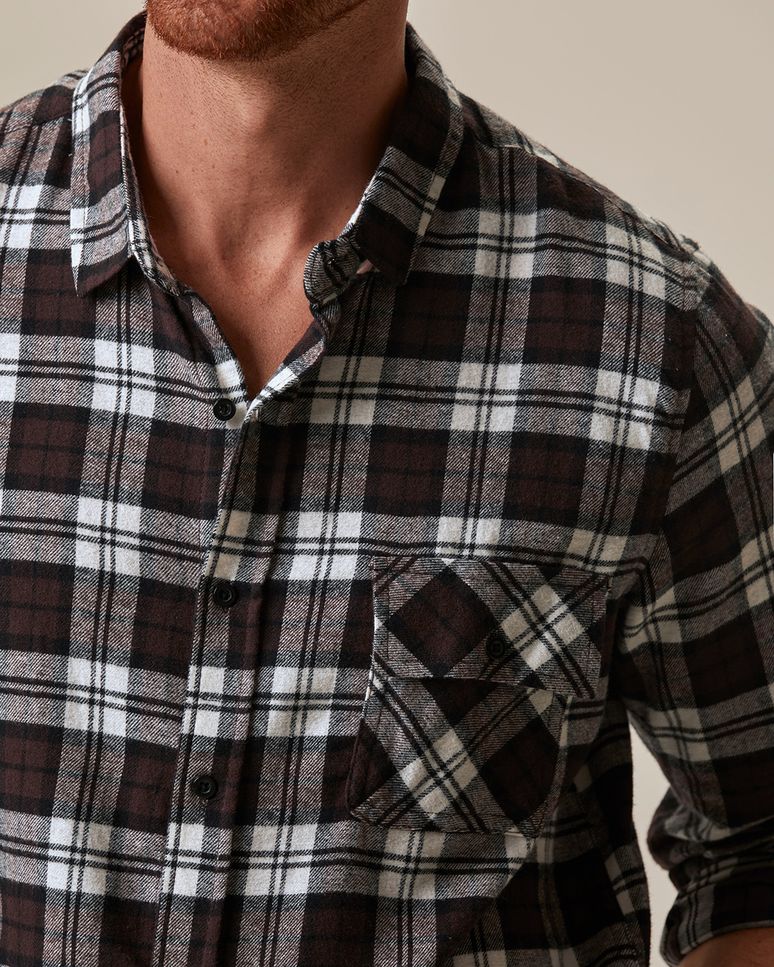 Camisa Masculina Xadrez Bolso Peitoral Em Flanela