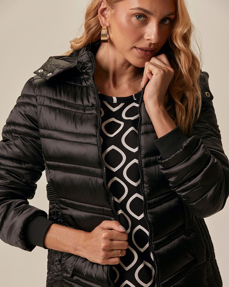 Jaqueta Puffer Feminina Capuz Removível Em Tafetá